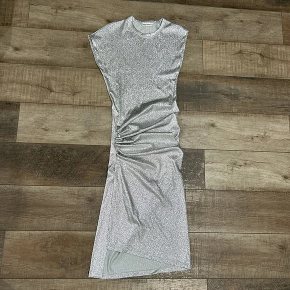 Paco Rabanne silver asymmetric ruched midi dress - Picture 5 of 15